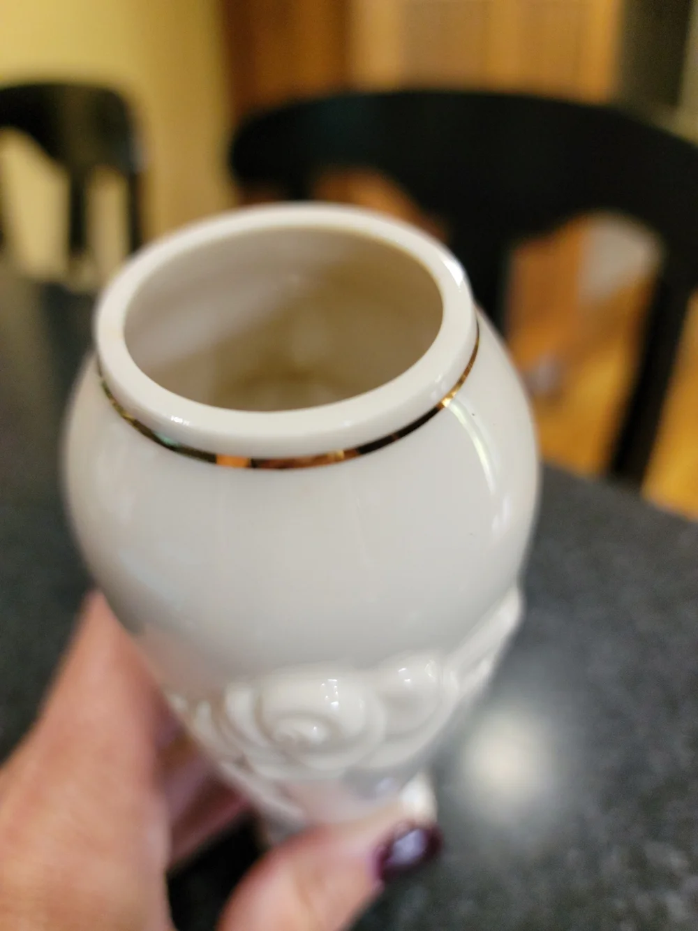Vintage Lenox White Ceramic Bud Vase Hand Painted Rose Floral Pattern Gold Trim